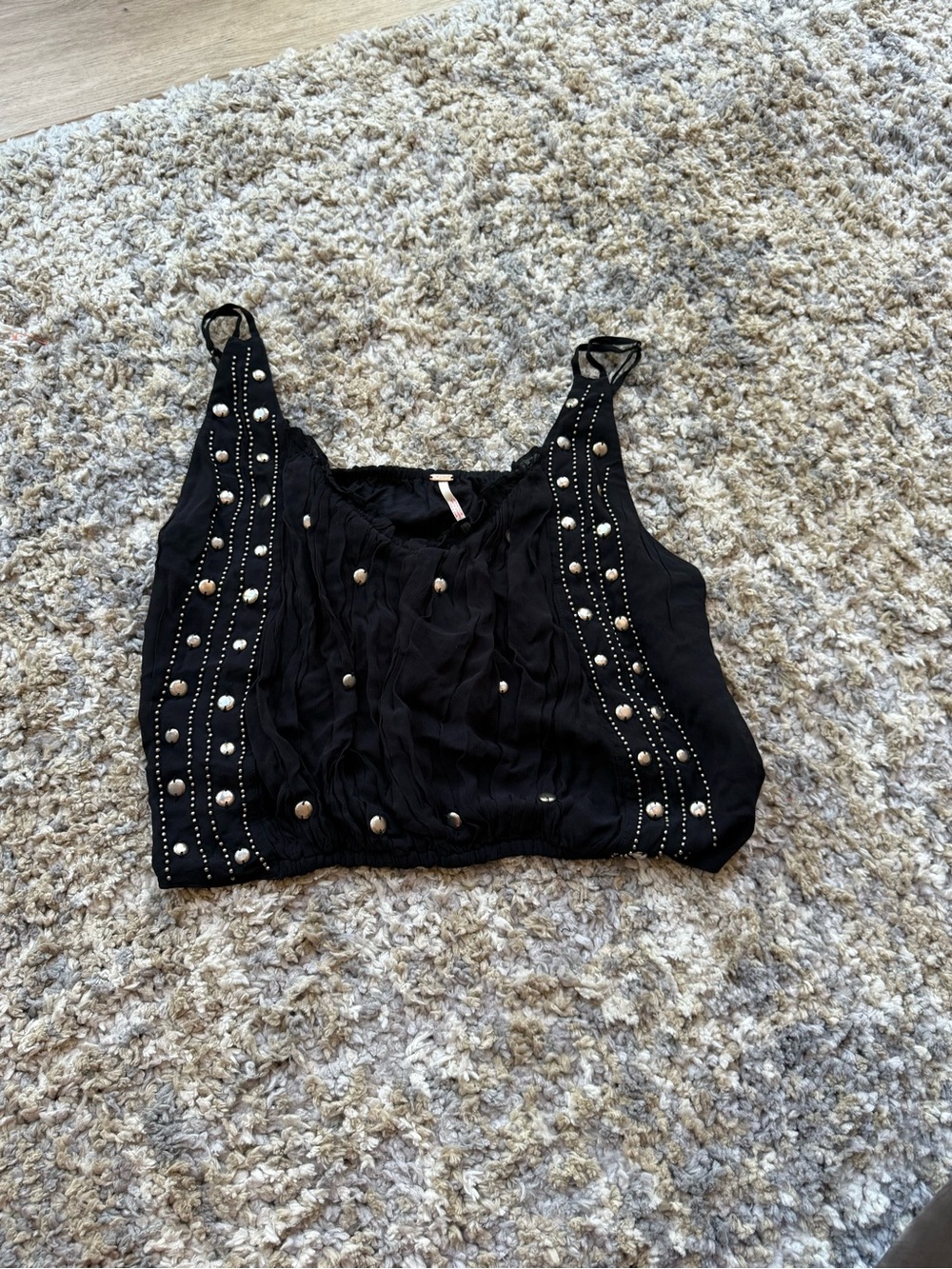 Free People Black Studded Cropped Camisole